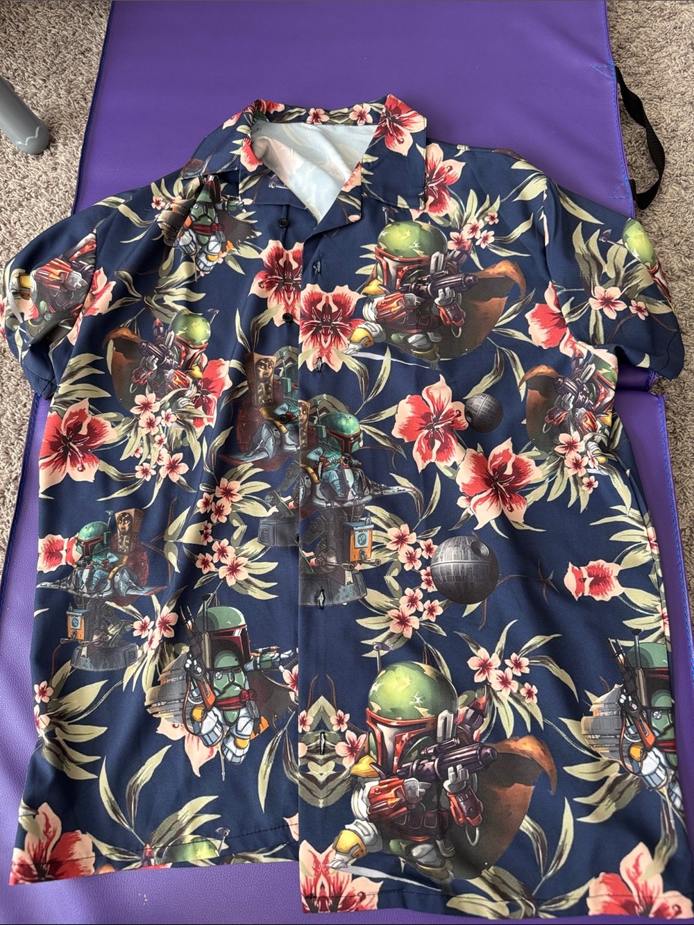 Boba Fett Navy Floral Graphic Short-Sleeve Button-Down Shirt